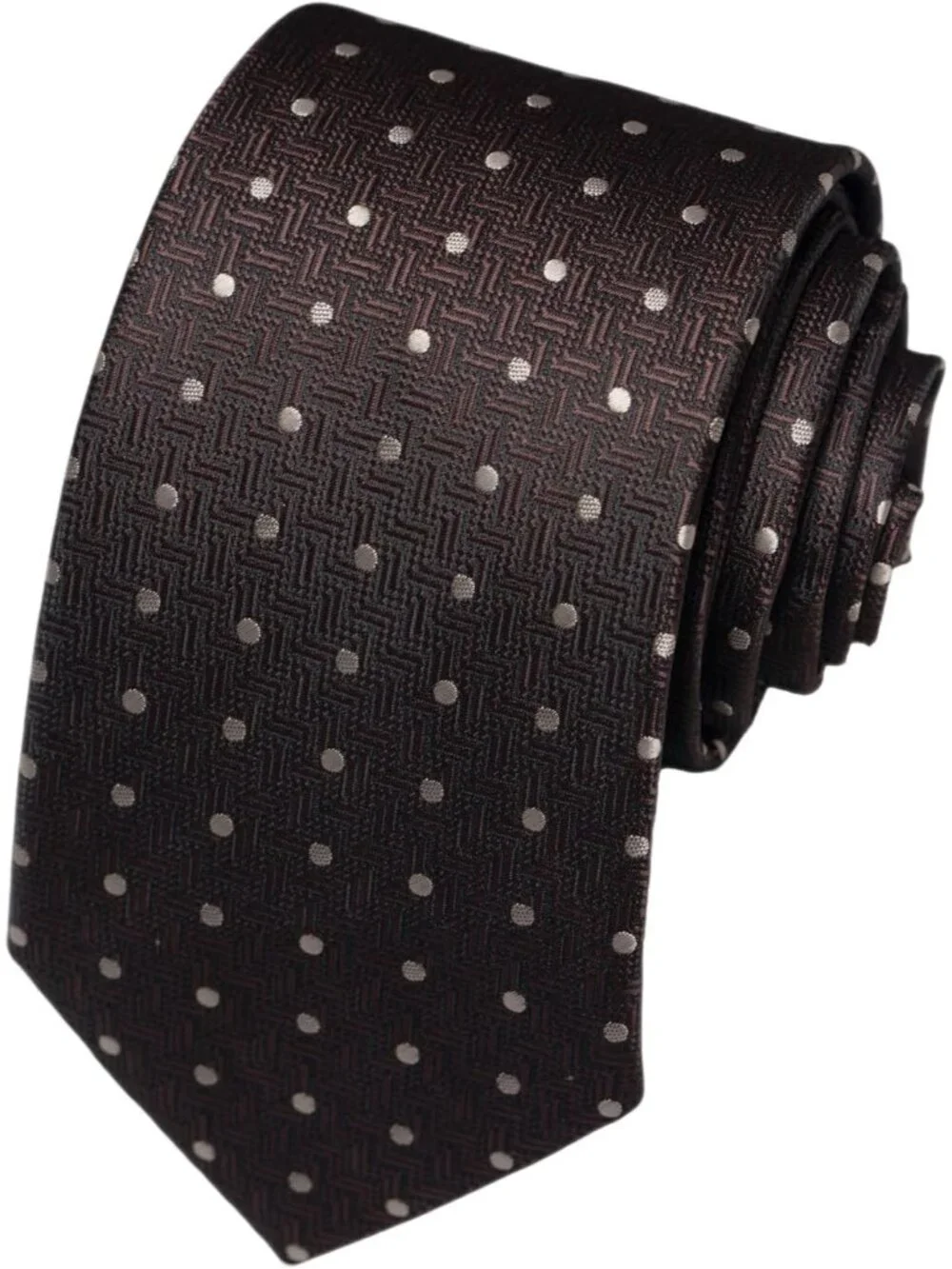 Men's Brown 100% Microfiber Polka Dot Geometric Formal Necktie For Business